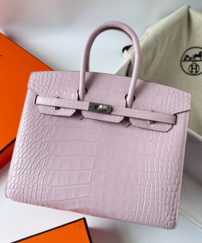 에르메스 버킨백25 핑크 은장 악어가죽